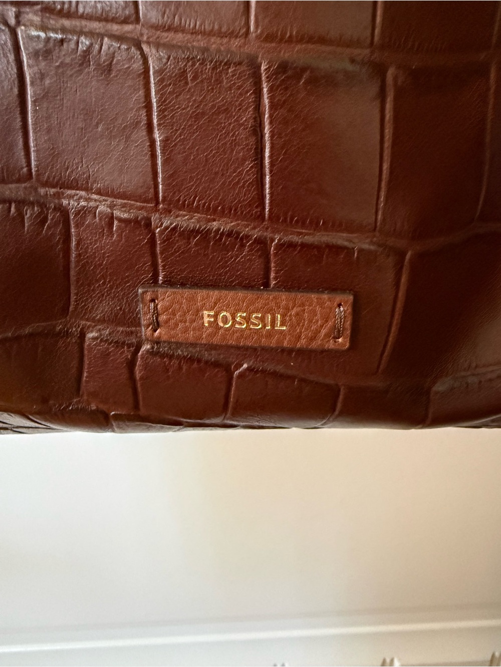 Fossil Brown Croc-Embossed Leather Tote - Picture 3 of 7